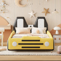 Twin Size Race Car Shaped Platform Bed With Wheels,Yellow Yellow Pu Leather