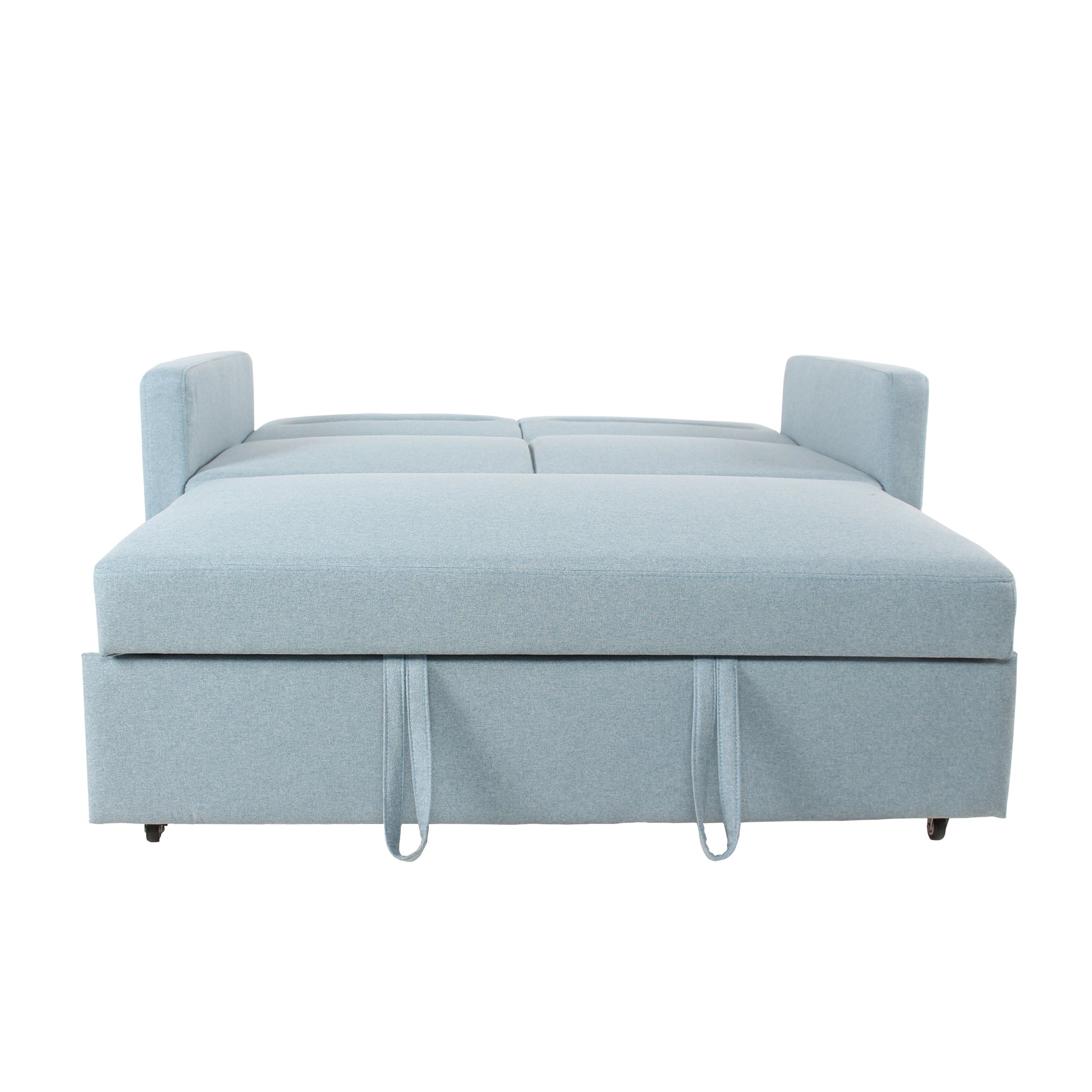 Loveseat Sleeper Pull Out Couch 3 In 1 Sofa Bed Adjustable Backrest Light Blue Wood Fabric