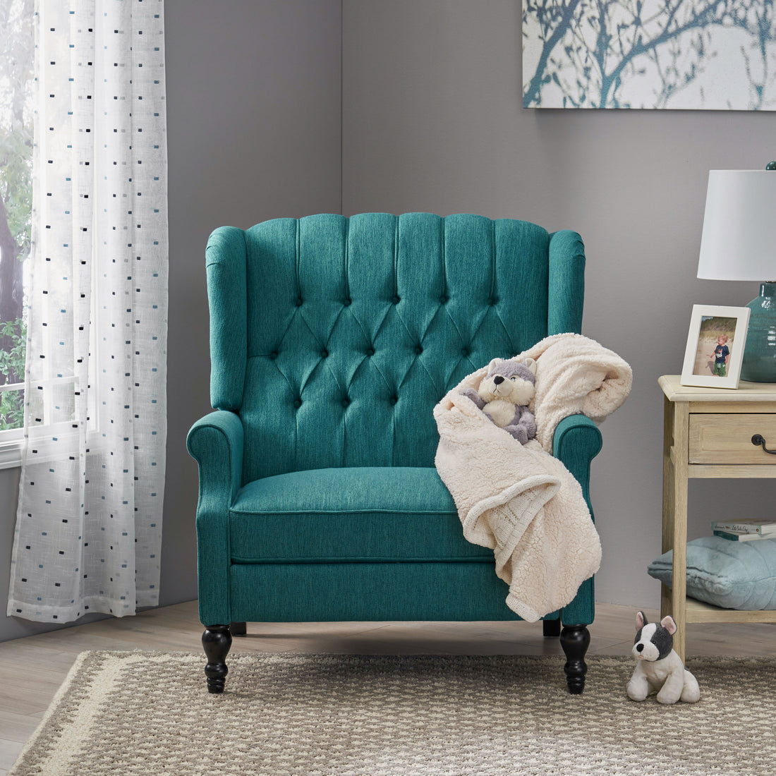 One And Half Seater Recliner Teal Fabric