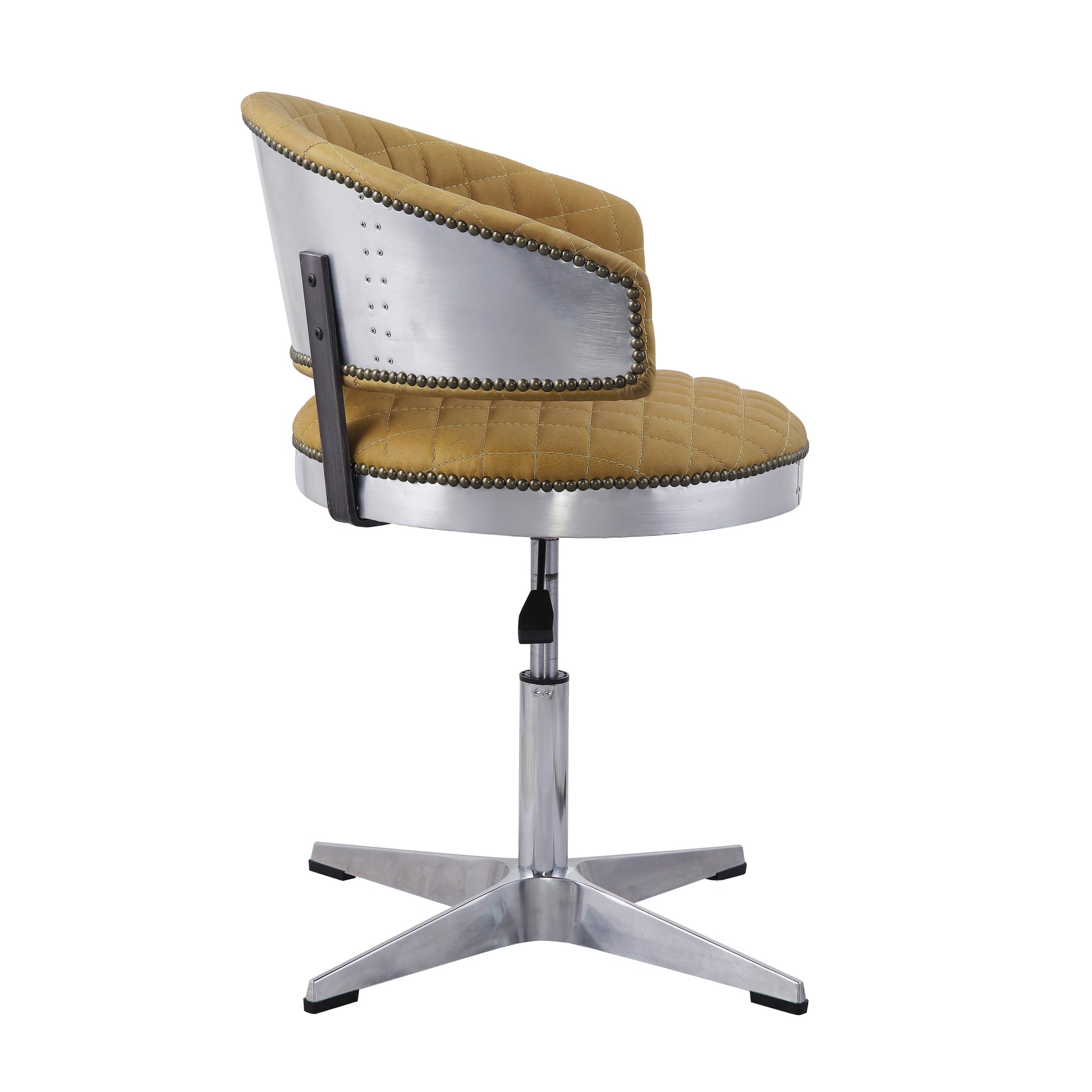 Turmeric And Chrome Adjustable Swivel Tufted Stool Yellow Primary Living Space Leather