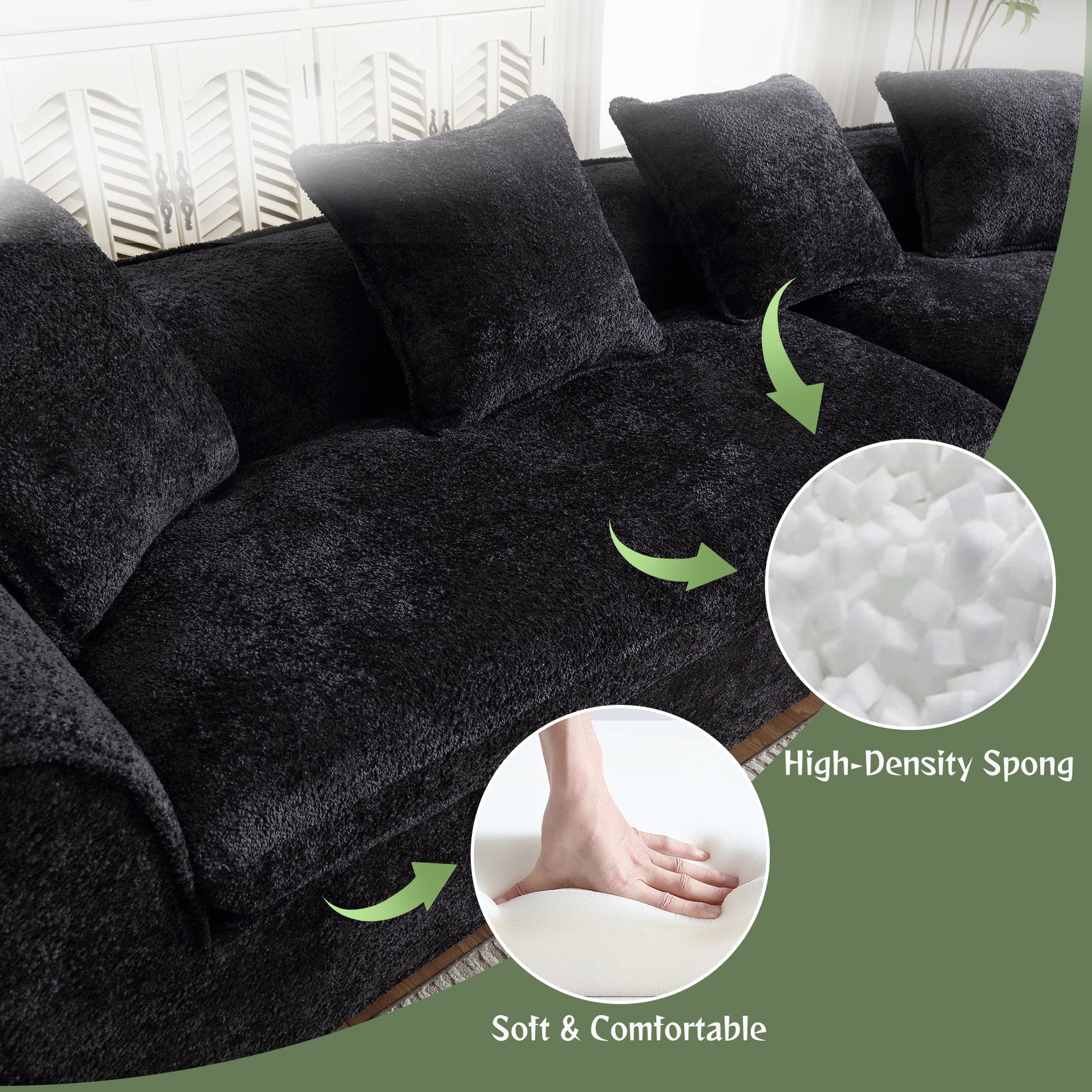 Coolmore Boucle Sofa 3 Seater For Living Room Oversized Comfy Sofa Unique Double Seat And Corner Construction For Apartment, Office Left Hand Facing Black Black Primary Living Space Foam Boucle 3