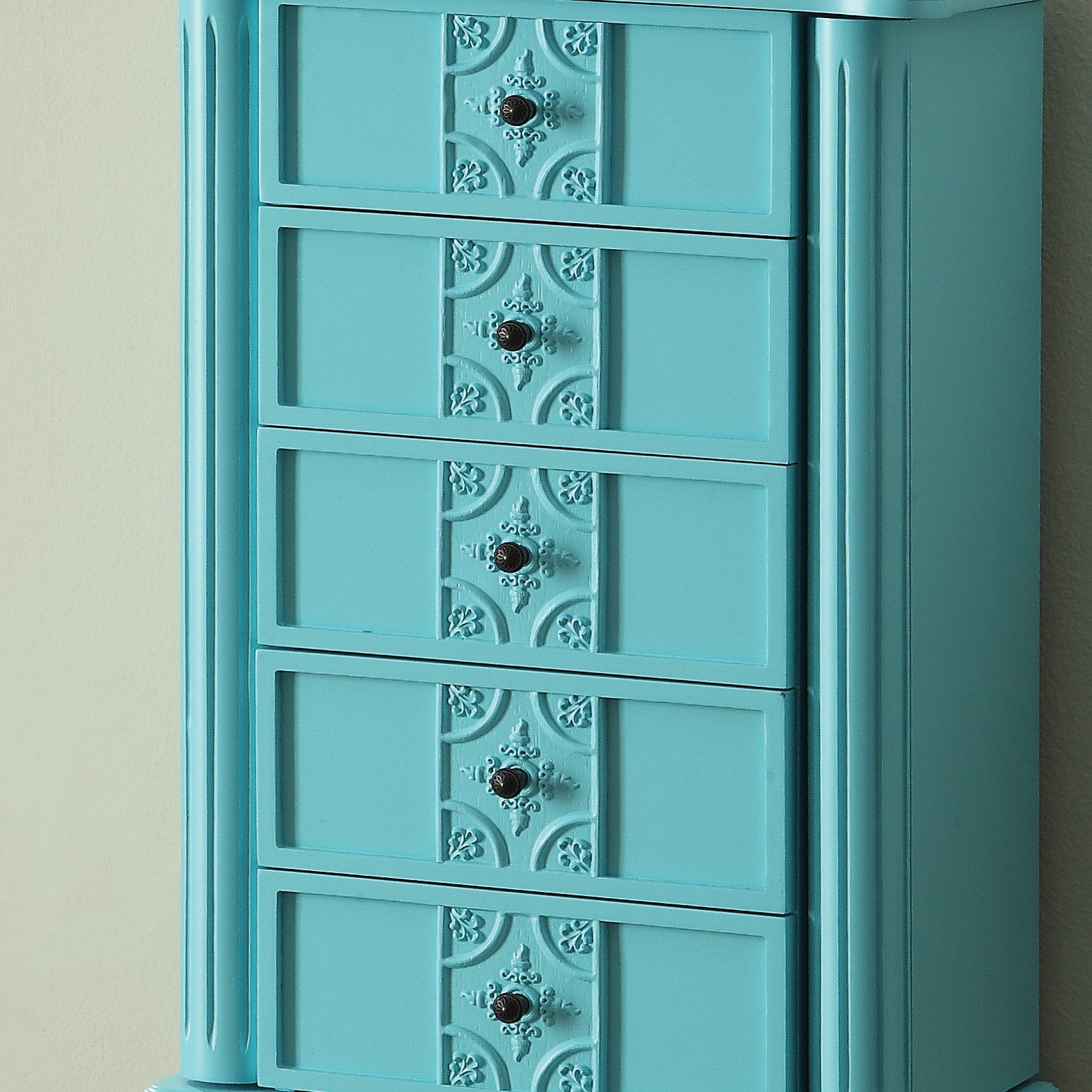 Light Blue 4 Drawer Jewelry Armoire With Mirror Light Blue Bedroom Poplar Wood Glass