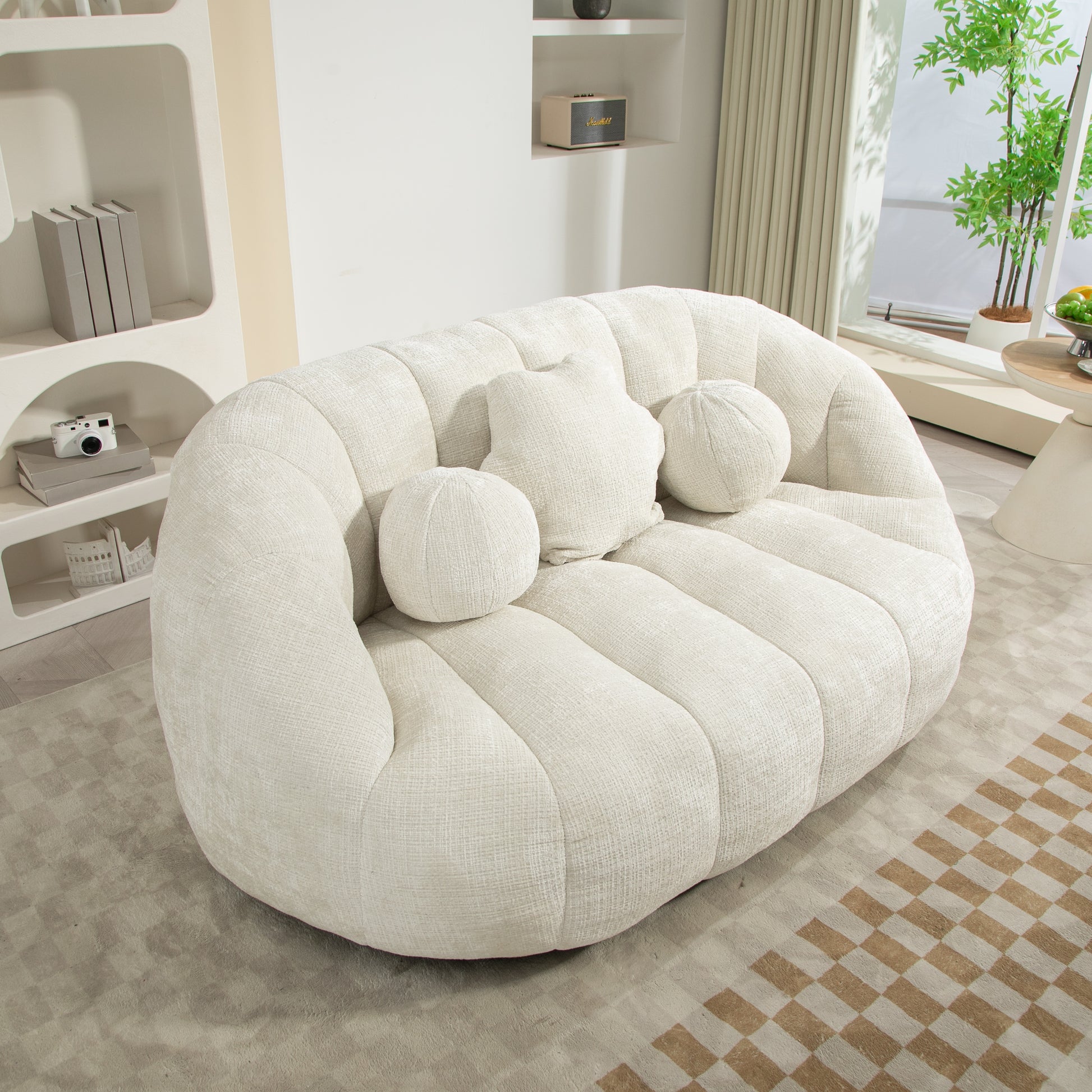 Coolmore Bean Bag Sofa Lazy Sofa Durable Comfort Lounger High Back Bean Bag Chair Couch For Adults And Kids, Indoor & Outdoor, Accent Floor Soft Lounge Chair White Chenille White Primary Living