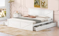 King Size Wooden Platform Bed With Four Storage Drawers And Support Legs, White King White Pine