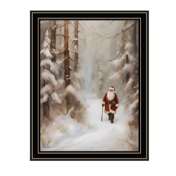 Santa'S Winter Stroll Black Framed Wall Art For Living Room, Holiday Wall Art Print For Home Decor, Bedroom Wall Art By Jo Moulton Multicolor Wood Paper