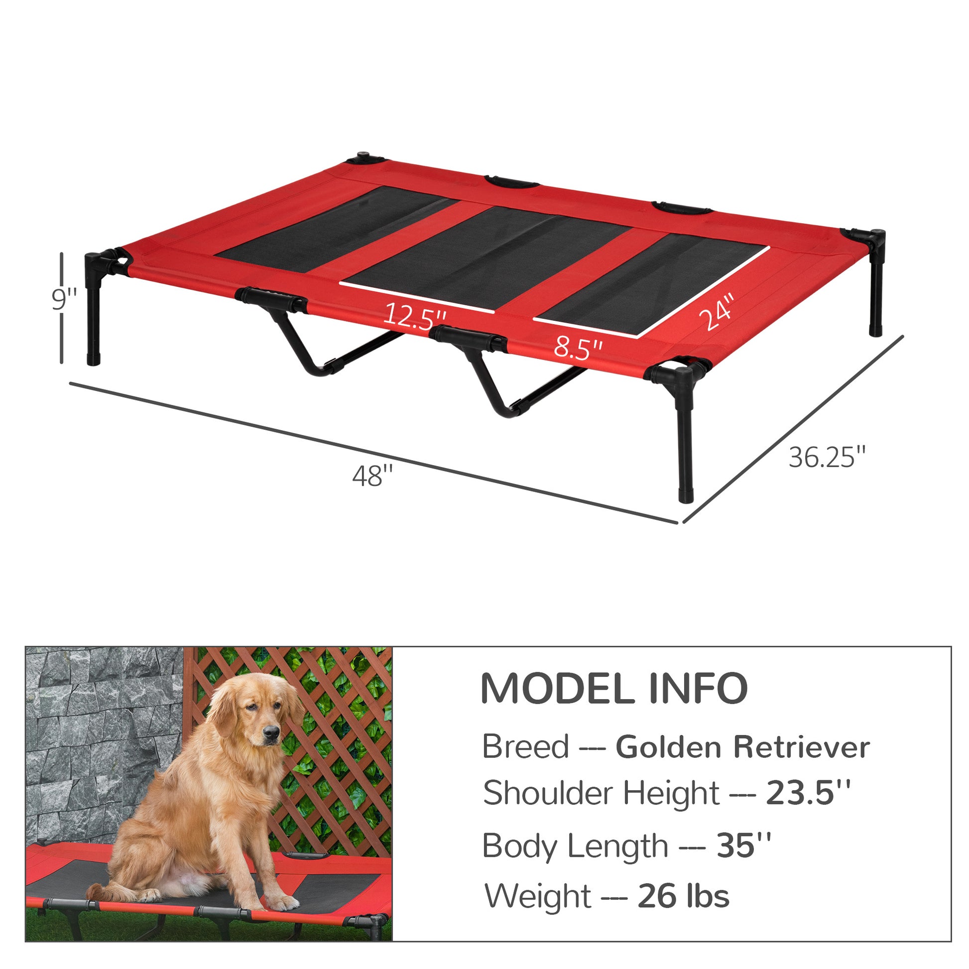 Pawhut 48" X 36" Elevateddog Bed Portable Pet Cot W Carry Bag Metal Framemesh Indoor And Outdoor Red Red Metal