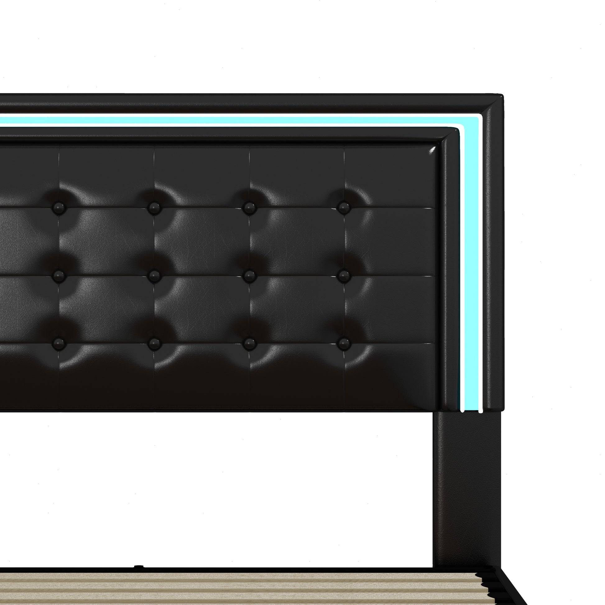 Full Size Led Bed Frame With 4 Storage Drawers, Smart Control Rgb Led Lights On Headboard,With Remote Control, Upholstered Adjustable Headbaord, Pu Leather Black Pu Mdf Metal