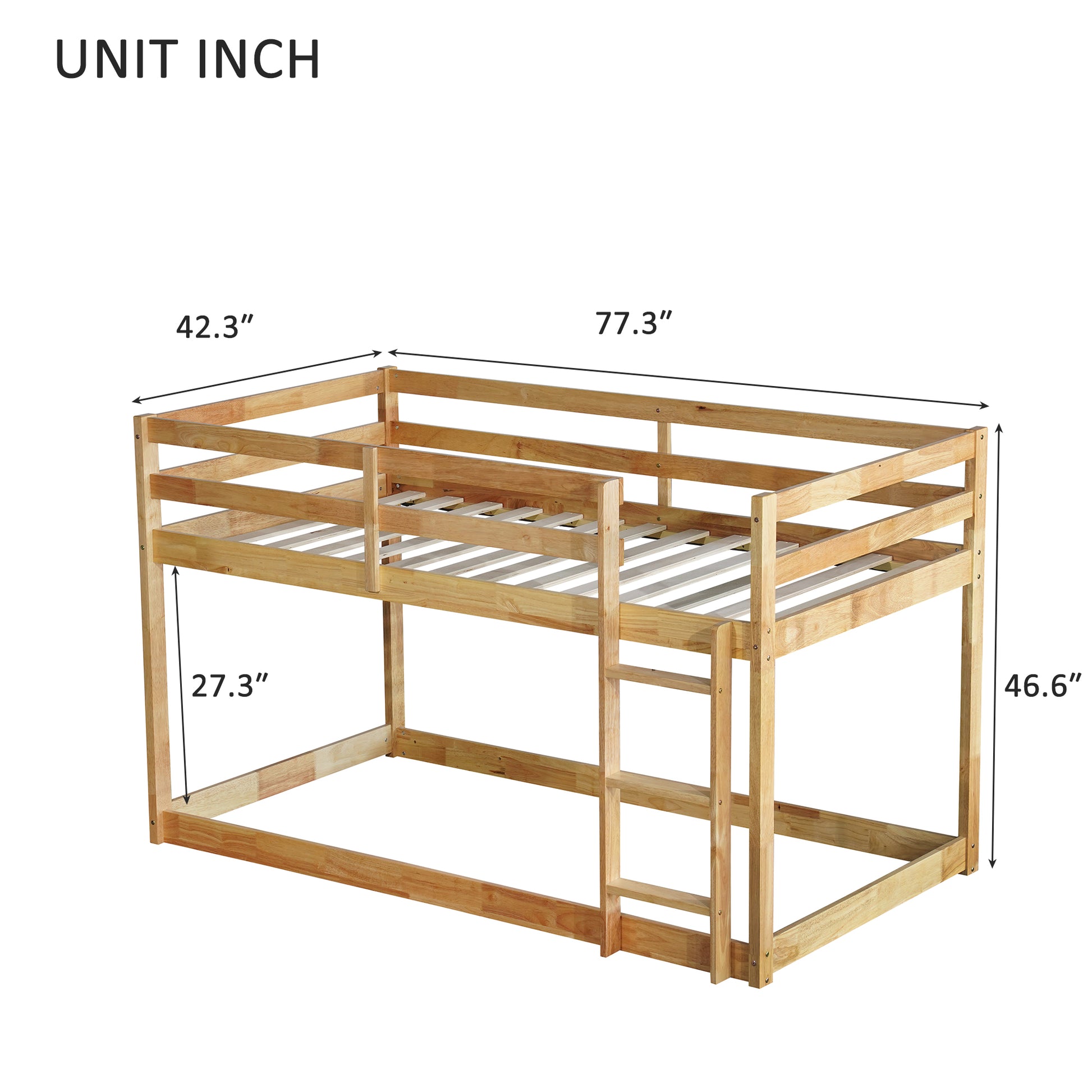 Solid Wooden, Solid Rubber Wooden Twin Over Twin Loft Bed With Ladder, With Bed Platform Of Strengthened Slatsnatural Twin Natural Rubber Wood