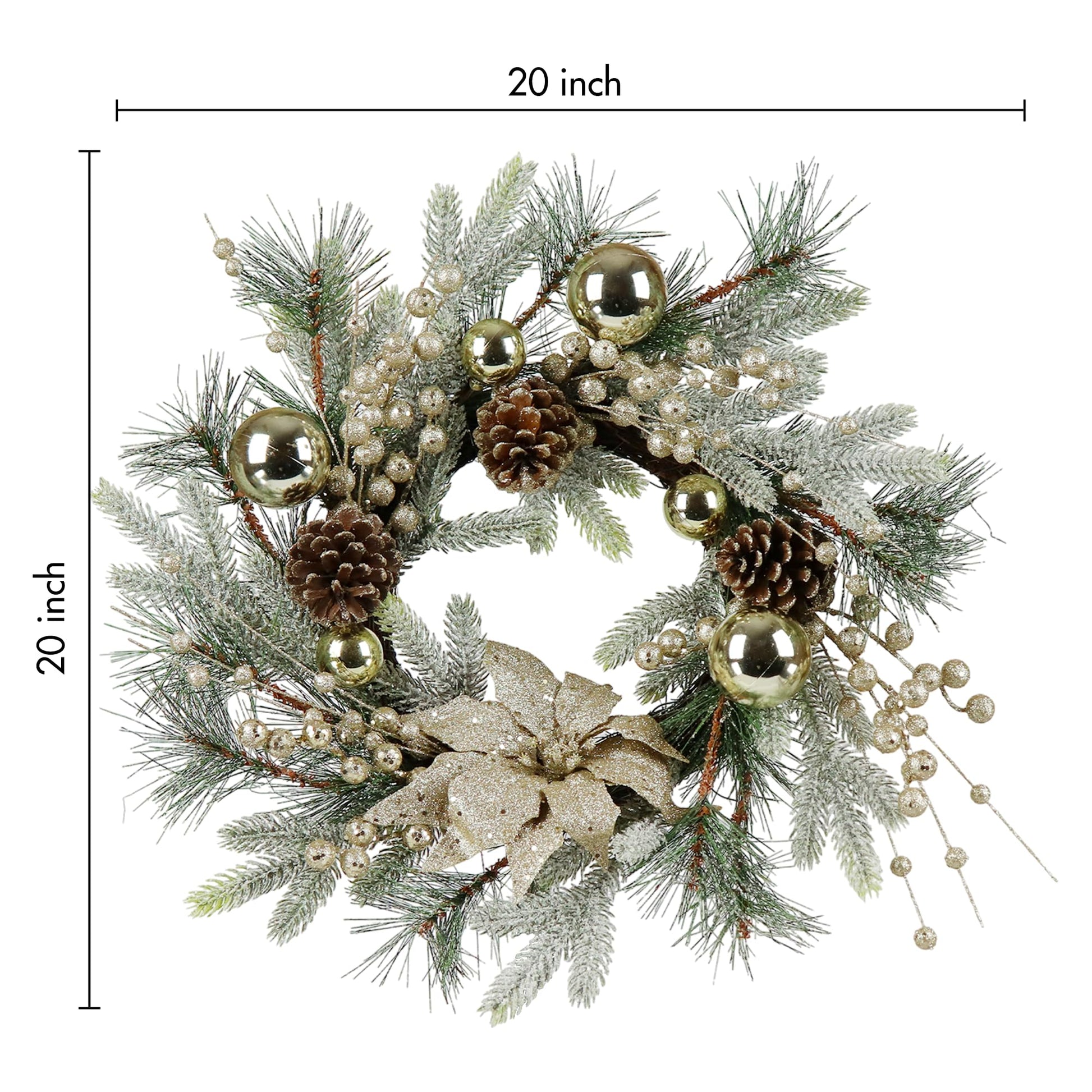 2Pcs Christmas Wreath 20 Inch Christmas Door Decorations Wreath With Warm Lights Gold American Design Pine