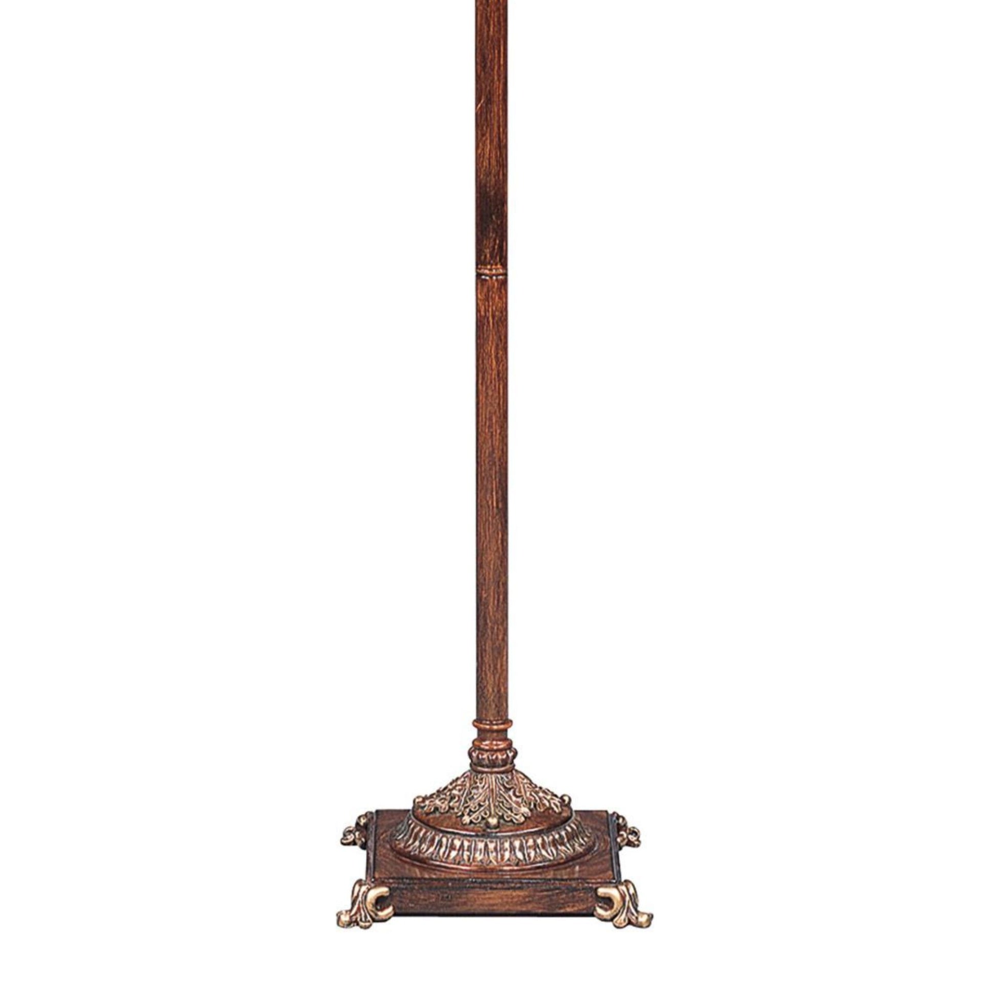 70" Tall Metal Torchiere Floor Lamp With Wooden Finish, Glass Shade Brown Metal