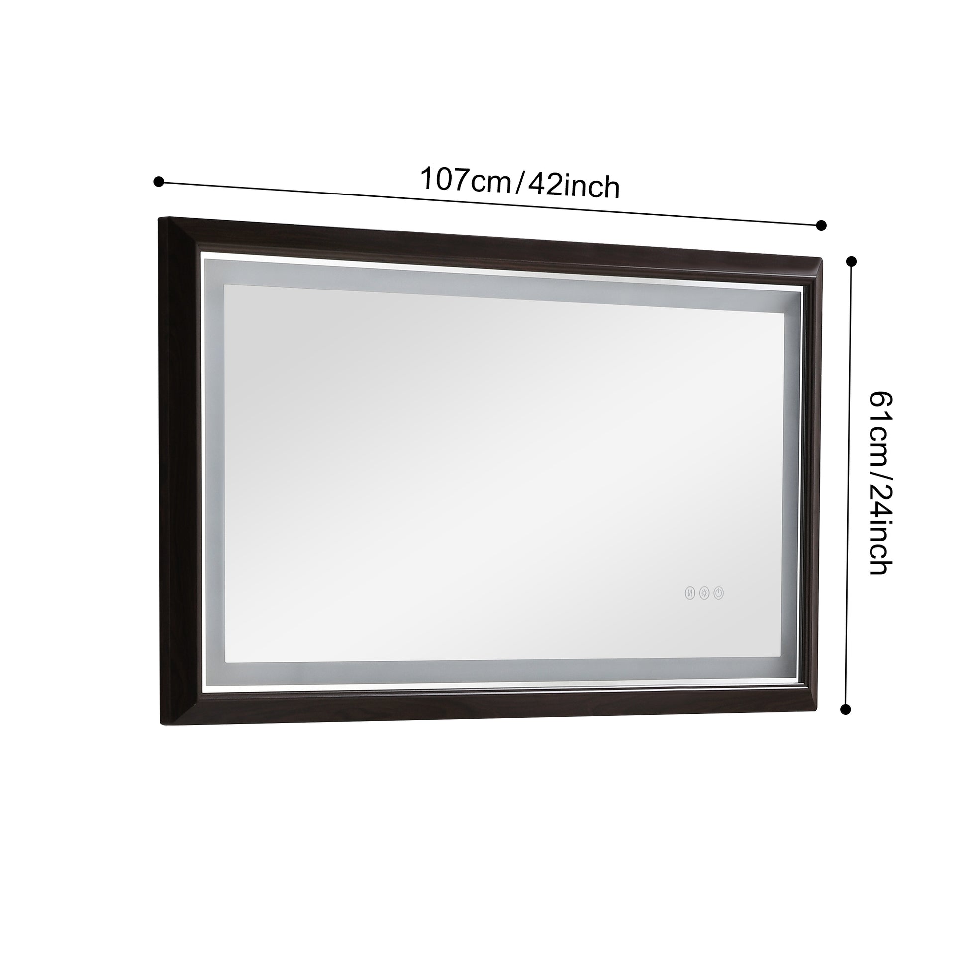 Bathroom Led Mirror Is Multi Functional And Each Function Is Controlled By A Smart Touch Button. Brown Aluminium