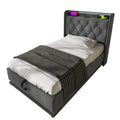 Twin Size Upholstered Bed, 360 Surround Led Function, Buttons Apps Remote Control, Hydraulic Storage Bed With Usb Type C Charging, Gray,Linen Without Mattress Twin Gray Linen