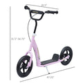 Homcom Kick Scooter For Kids 5 12 Years Old, Big Wheel Kids Scooter With Adjustable Height Handlebar, Non Slip Footplate, Rear Brake, Pink Pink Steel