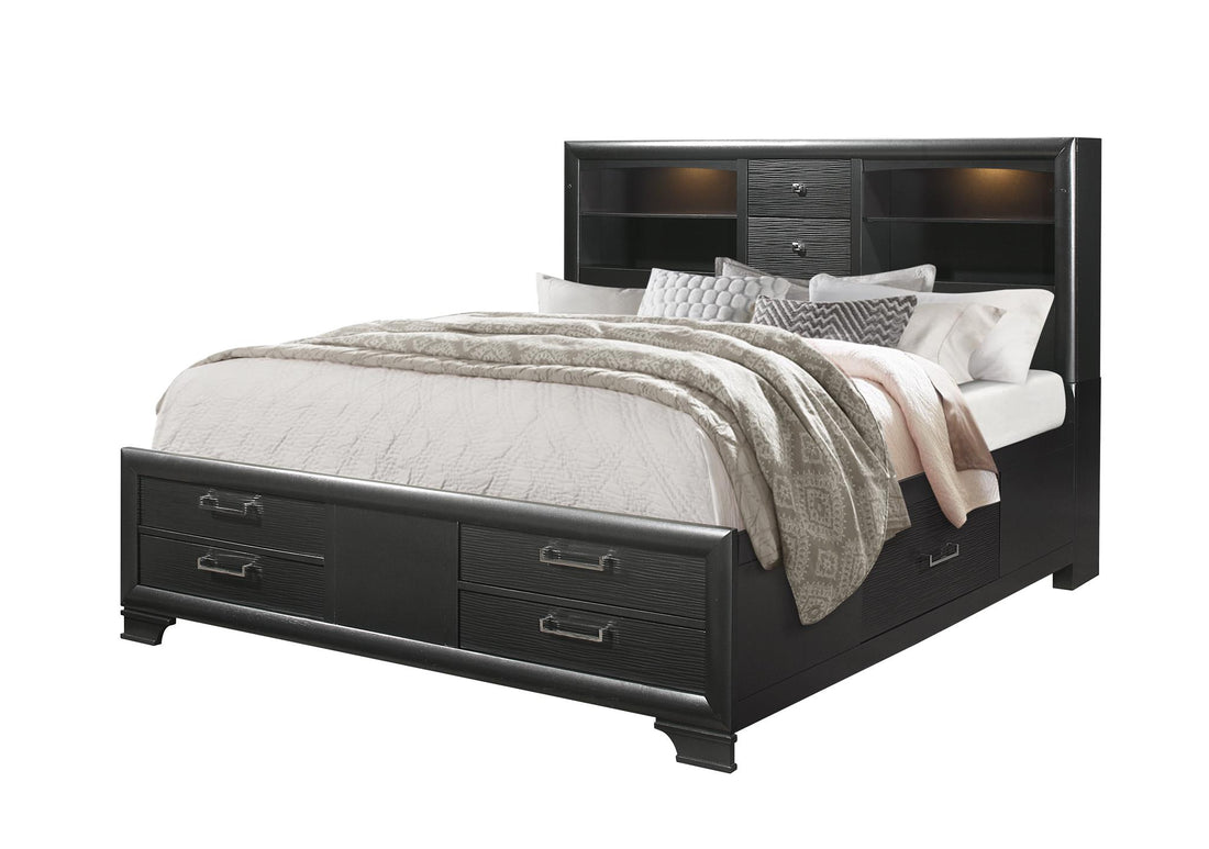 Civic Grey King Bed Gray Solid Wood Mdf