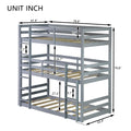 Triple Rubber Wood Bunk Bed With Two Built In Ladders, Guardrails, Twin Over Twin Over Twin, Detachable Triple Twin Bunk Bed,Grey Twin Grey Bedroom American Design Bed Frame Rubber Wood