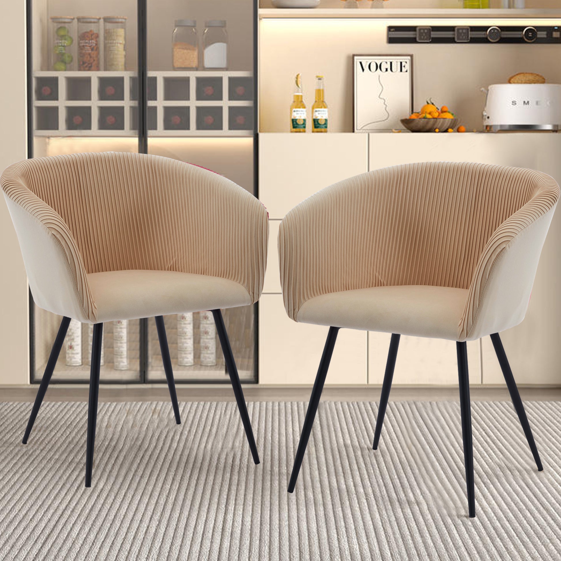 Ts Stripe Dinding Chair Creamy White Velvet