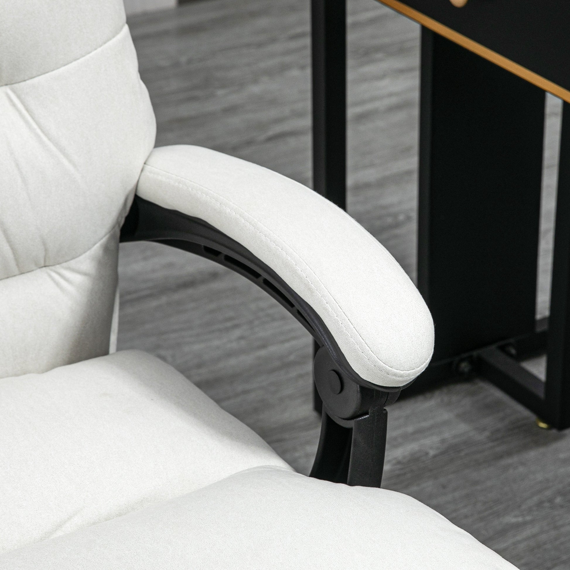 Vinsetto Microfibre Executive Massage Office Chair, Computer Desk Chair, Heated Reclining Chair With Footrest, Double Tier Padding, Swivel Wheels, Cream White Cream White Polyester