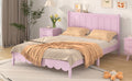 Full Size Wood Platform Bed Frame, Retro Style Bed With Rectangular Headboard,No Need Box Spring,Pink Full Pink Wood