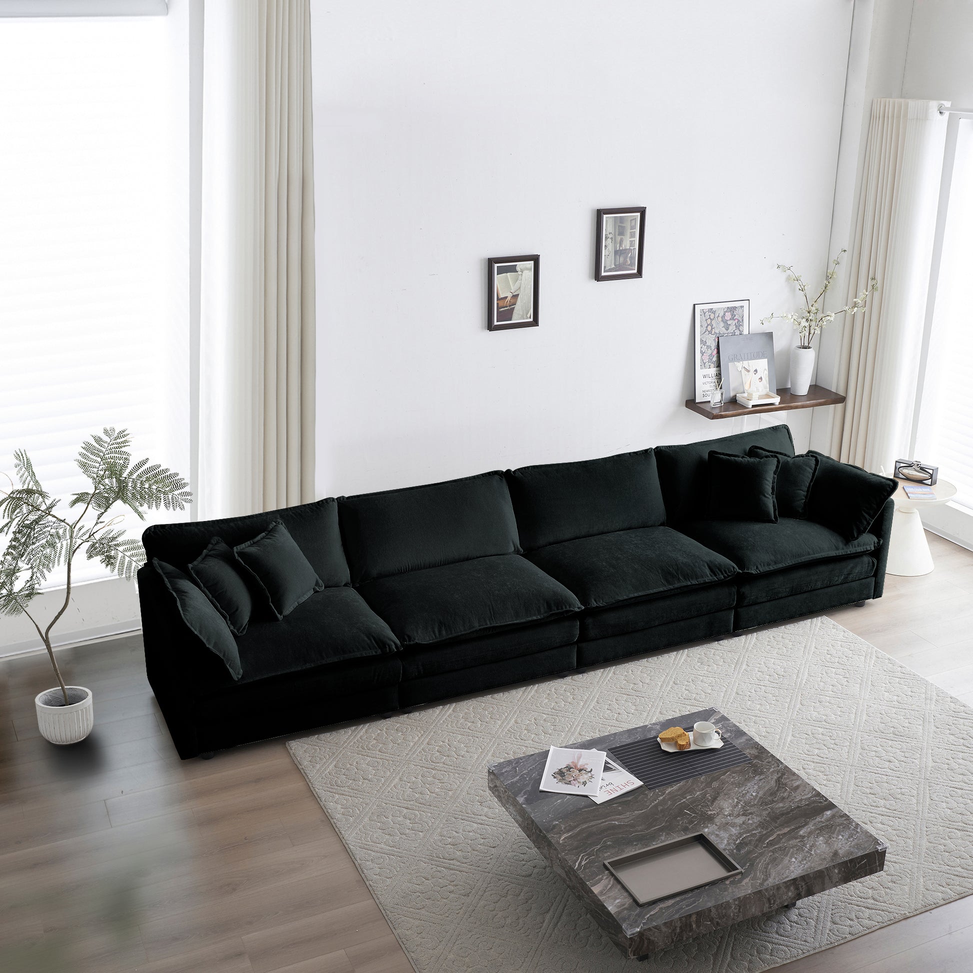 Free Combination Modular Sofa Free,4 Seater Sofa Comfy Chenille Fabric,Sectional Sofa Couch,Black Chenille Black Chenille 4 Seat