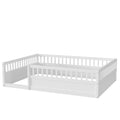 Full Floor Bed Frame With Fence, Wood Kids Floor Beds Frame For Bedroom Playroom,White Expect Arrive Date Jul. 10Th Full White Pine