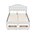 Queen Size Upholstered Platform Bed With Tufted Headboard, Led And 2 Drawers, White Box Spring Not Required Queen White Wood Bathroom Bed Frame Faux Leather Upholstered