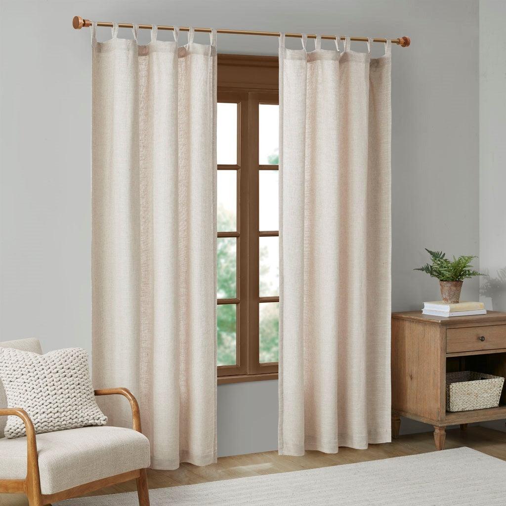 Faux Linen Tab Top Fleece Lined Curtain Panel Only 1 Pc Panel Natural Polyester