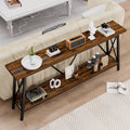 70.9 Inch Extra Long Sofa Table, Console Behind Sofa, Entryway Table With 2 Tier Storage Shelves For Hallways,Living Rooms,Foyers,Entryways,Banquet Rooms,Rustic Brown And Black, 70.9 L X 11.8
