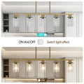 Modern Industrial 5 Light Chandelier With Clear Glass Shades, Golden Metal Frame Hanging Ceiling Light Fixture For Dining Room, Kitchen Island, Living Room No Bulbs Golden Glass,Iron