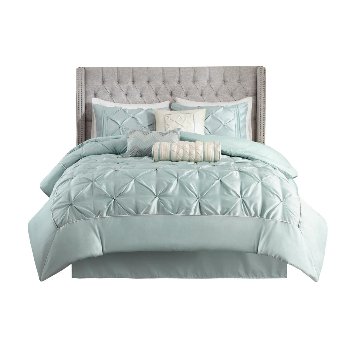 7 Piece Tufted Comforter Set Seafoam King King Seafoam Polyester