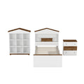 3 Pieces Bedroom Sets, Twin Size House Shaped Wooden Bed With Storage Drawers, Nightstand With Colorblock Design And House Shaped Stroage Rack, Brown White Twin Brown White 3 Piece Set Wood