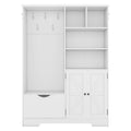 Multi Functional Hall Tree With Storage Shelves Drawers And Cabinet, Elegant Hallway Shoe Cabinet With Bench, Modern Coat Rack With Hooks For Hallway Entryways, White Soft White Particle Board Mdf