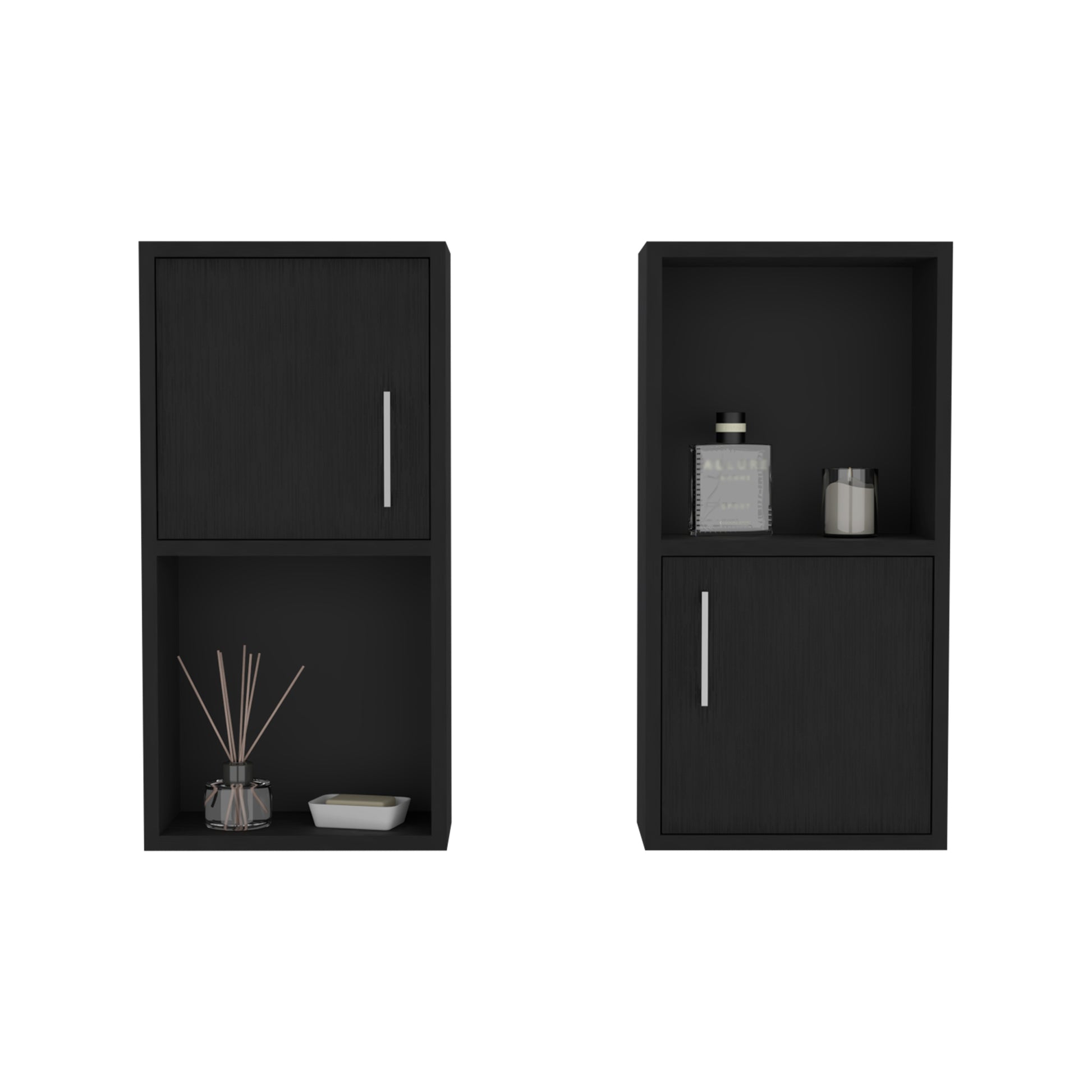 Wall Mounted Bathroom Medicine Cabinet Eak 24" H, Two Doors, Two Shelves,Black Black Solid Wood Mdf Engineered Wood