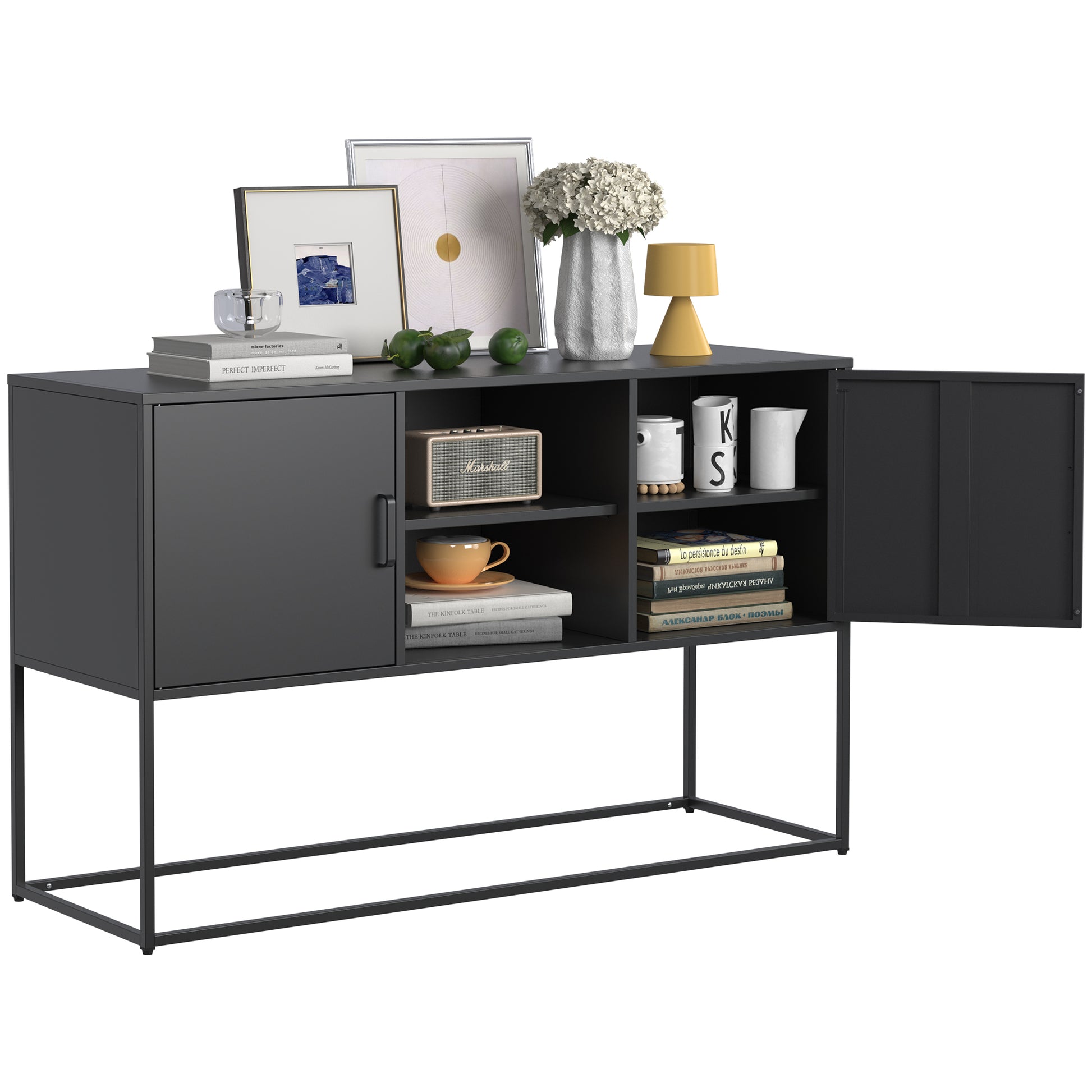 Modern Sideboard Buffet With Plenty Of Storage Space Anti Tilt Mechanism, Elegant Handles, Silent Magnetic Closure And Eco Friendly Finish For Kitchen, Dining Room And Living Room. Accent Chests 5 Or More Spaces Antique Black Primary Living Space Shelves