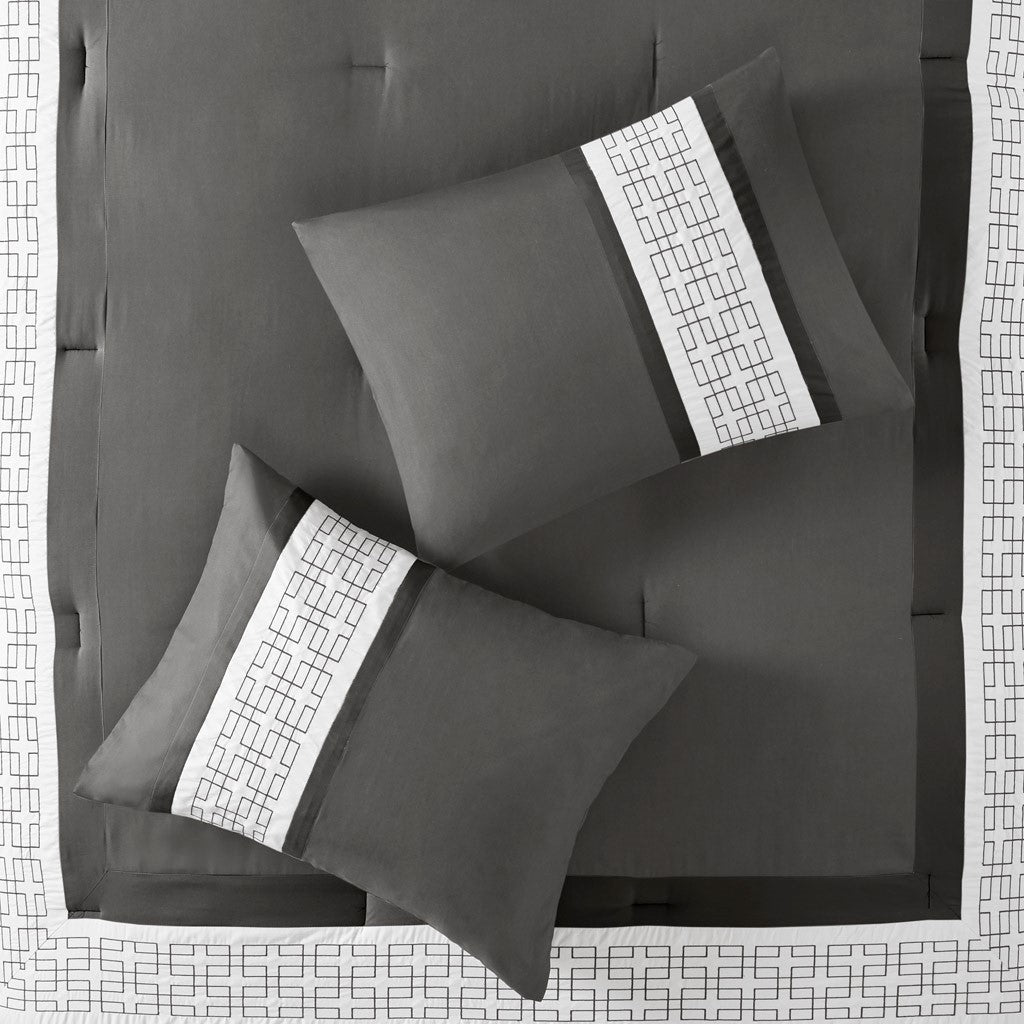 8 Piece Embroidered Comforter Set Dark Grey Queen Dark Grey Polyester