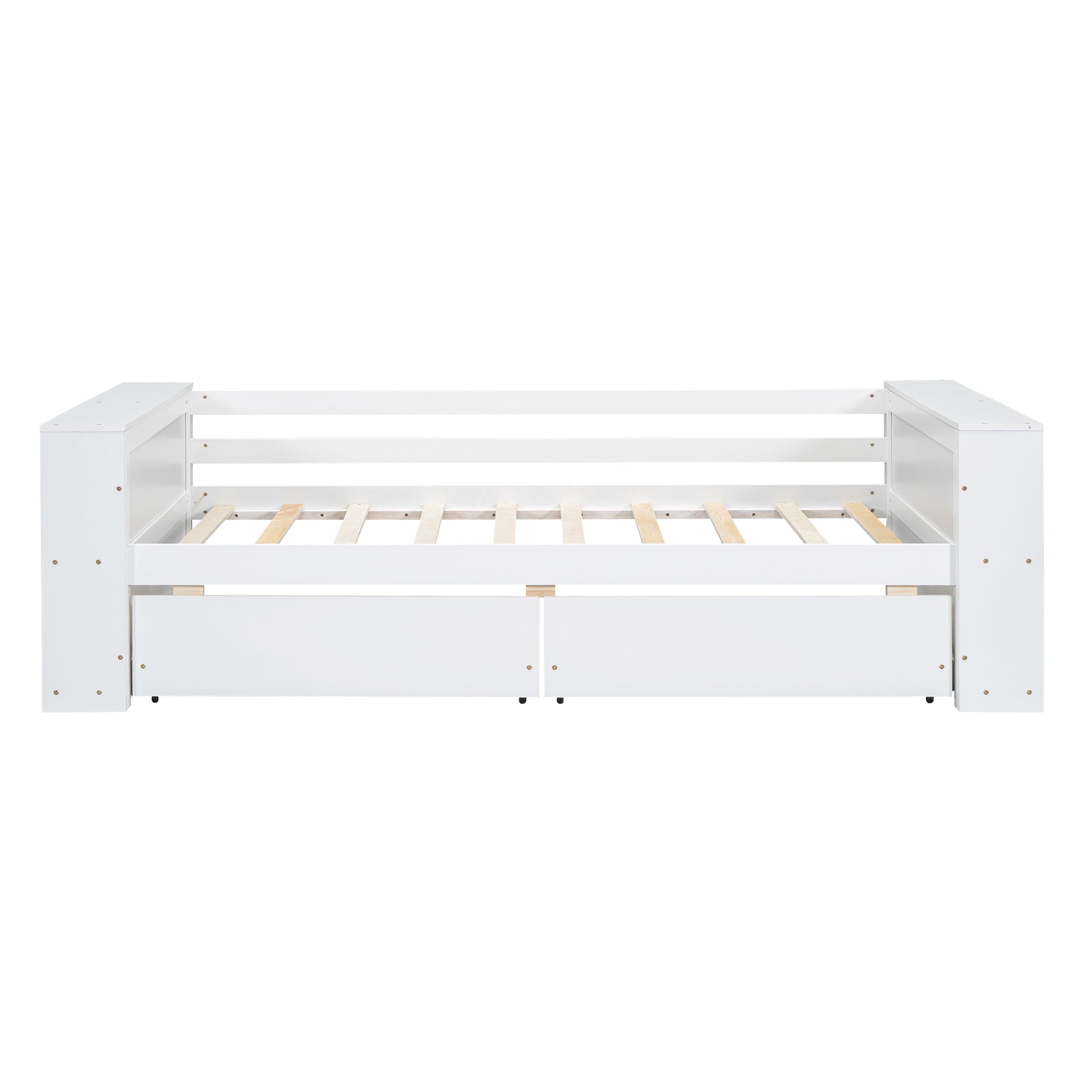 Twin Size Daybed With Shelves And Drawers, White Twin White Pine