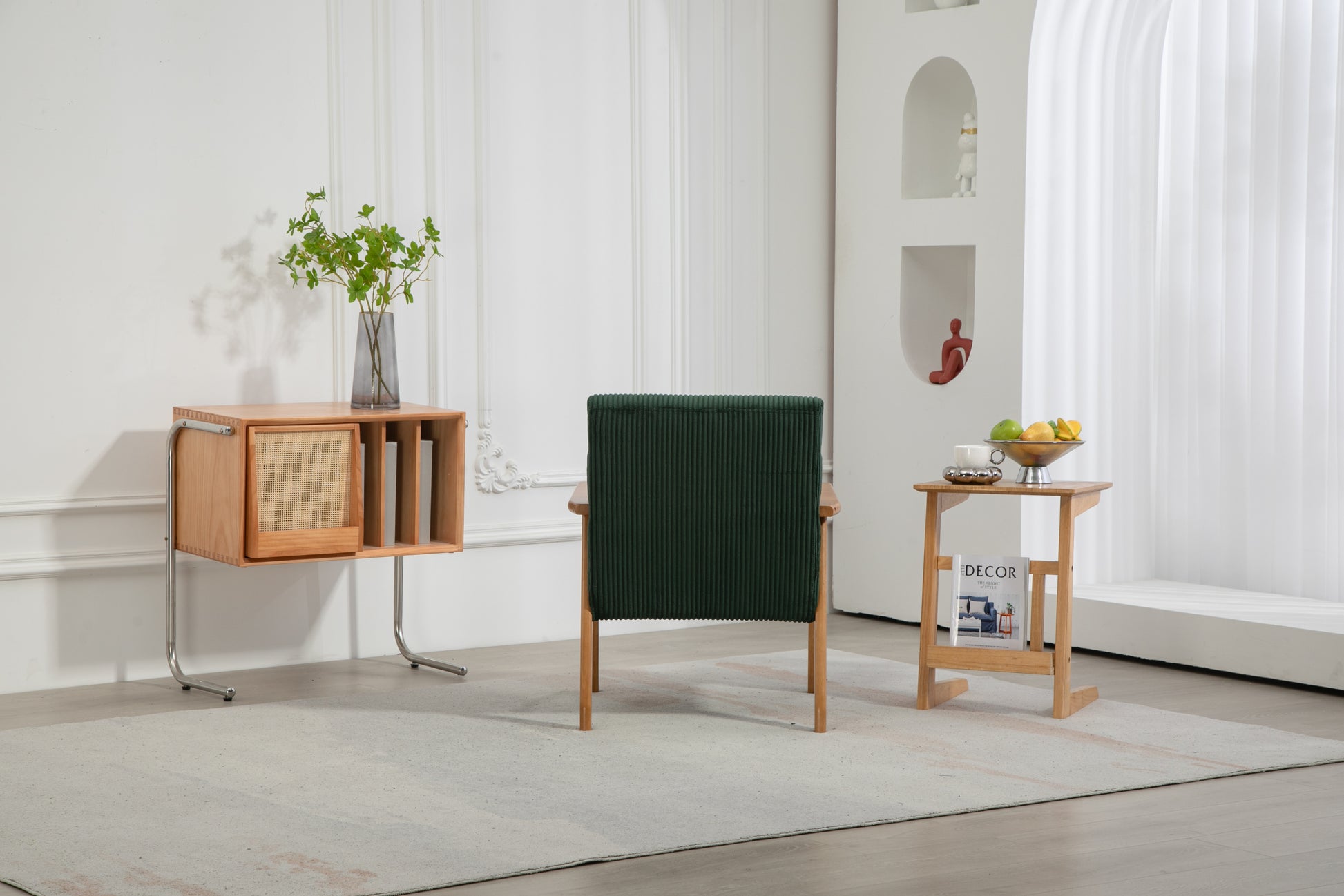Leisure Chair With Solid Wood Armrest And Feet, Leisure Chair, Wood Frame, Velvet, L, Solid Rubber Wood Legs, Mid Century Modern Accent Chair, For Living Room Bedroom Studio Chair Emerald Corduroy