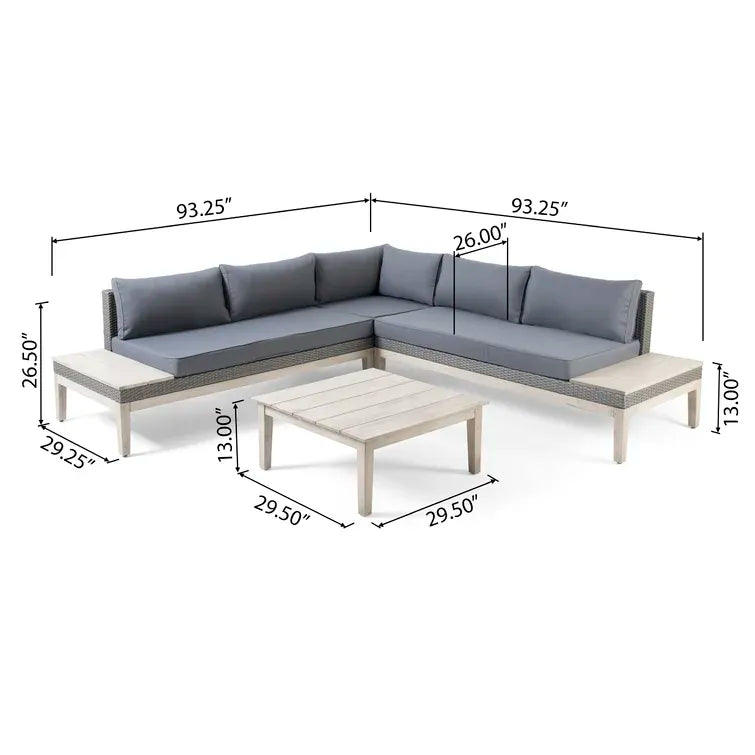 Loft Outdoor Acacia Wood And Wicker 5 Seater Sectional Sofa Set Grey Acacia Wood