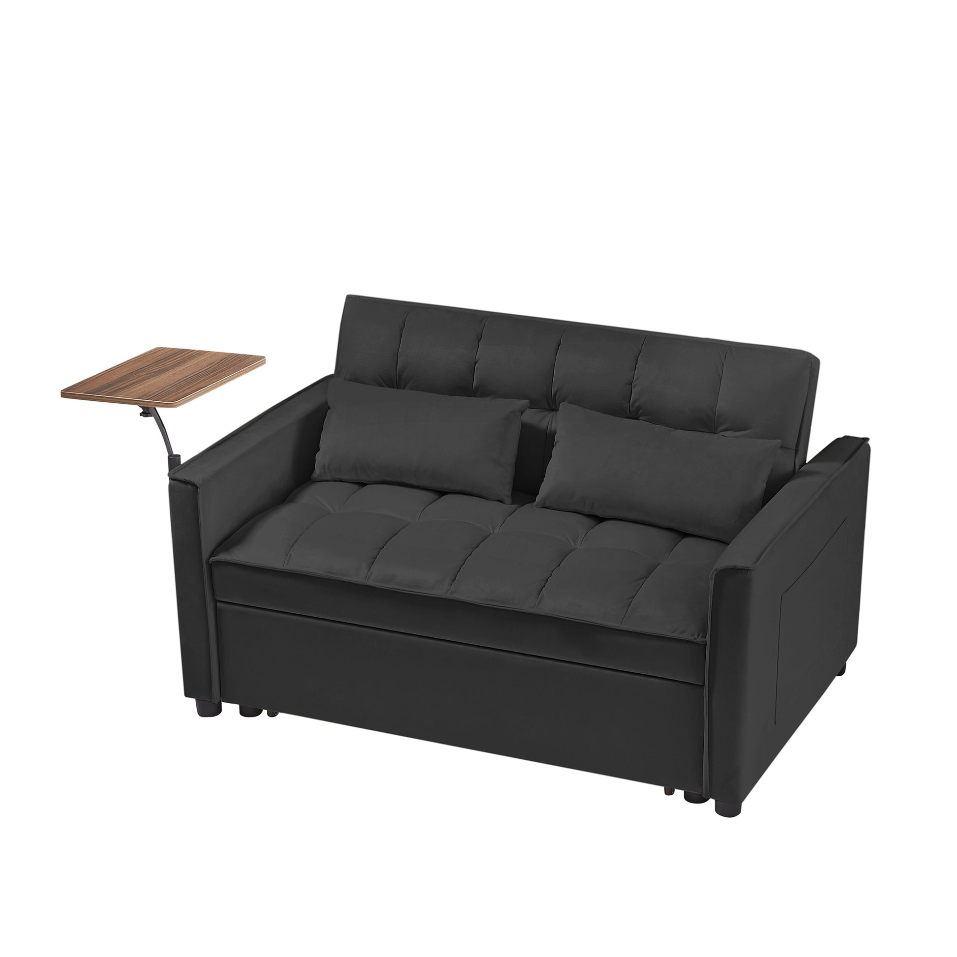 Black Velvet Loveseat Sofa Bed Black Wood Tufted Back Square Arms Foam Velvet 2 Seat