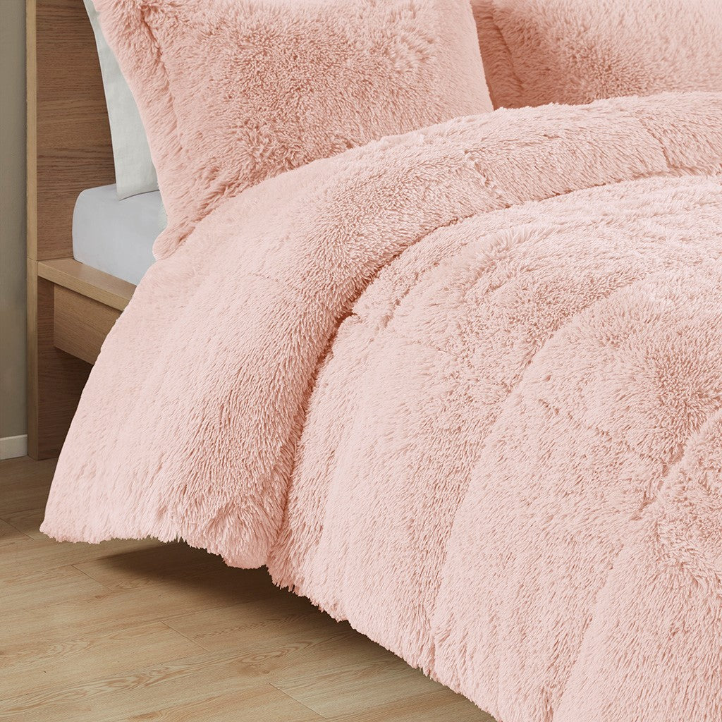 Shaggy Long Fur Comforter Mini Set King Blush Polyester