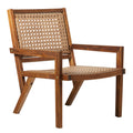 Coastal Solid Wood And Rattan Outdoor Accent Chair Dark Brown Dark Brown Wood Acacia Wood