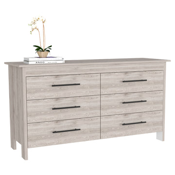 Double Dresser, Four Legs, 6 Drawer, Superior Top, Light Gray Light Gray Solid Wood Mdf Engineered Wood