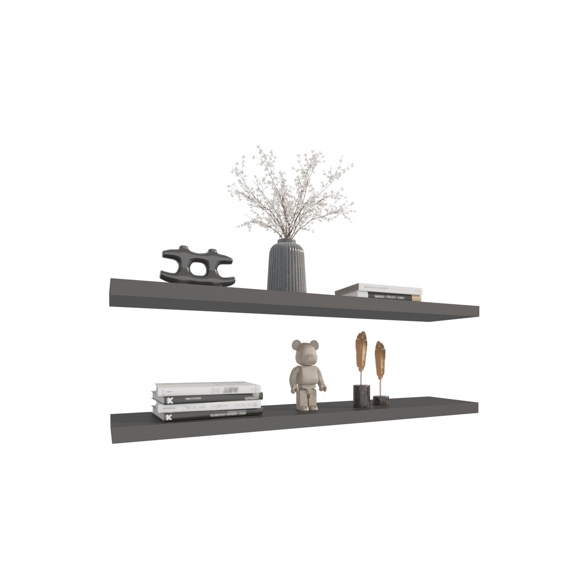 Floating Shelves 1.50" H, With 2 Shelf, Matt Gray Grey Solid Wood Mdf Engineered Wood