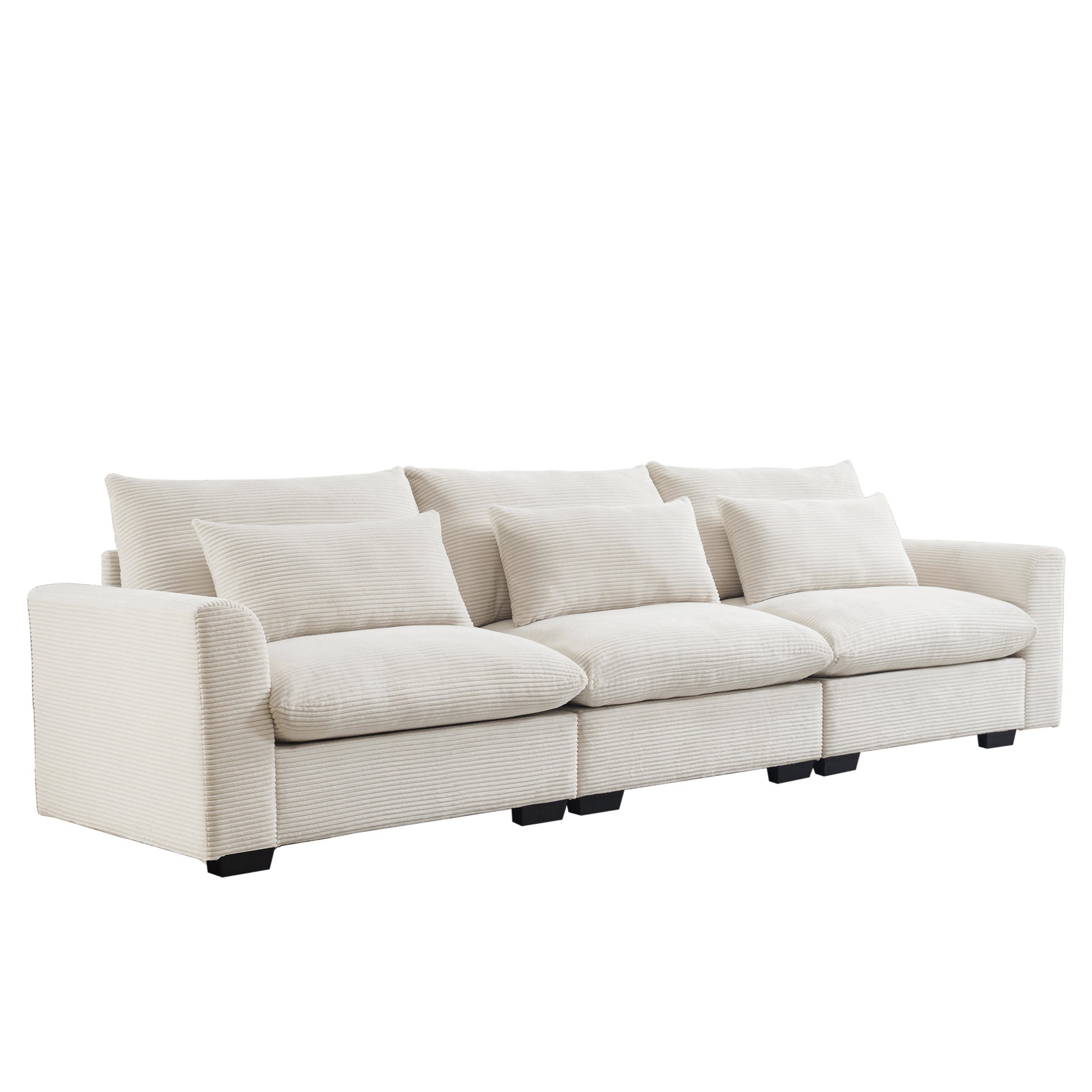 3 Seater Deep Seat Couches For Living Room, Wide And Deep Seat Comfy Living Roo Sofas With 3 Waist Pillows, Beige Corduroy Beige Corduroy 3 Seat