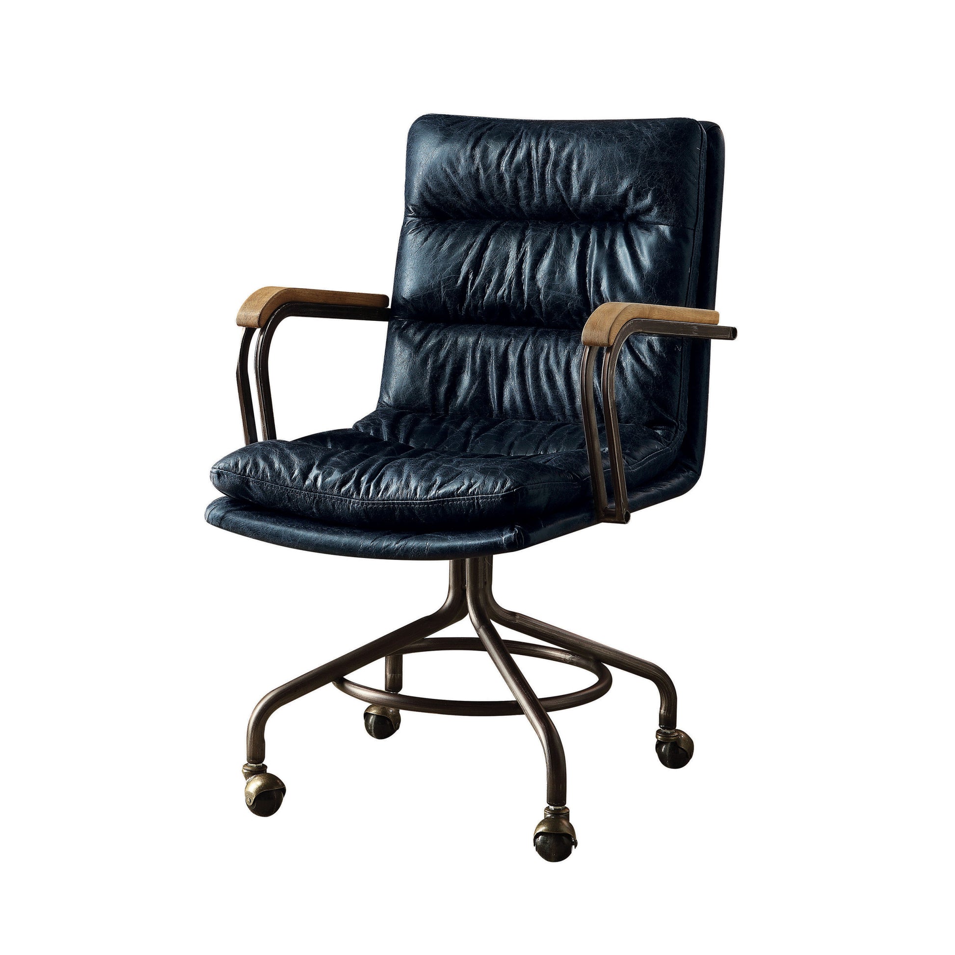 Vintage Blue Swivel Office Chair With Casters Solid Vintage Office Foam Vintage Office Chairs Tufted Back Casters Leather