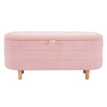 Elegant Upholstered Sherpa Fabric Storage Ottoman With Wood Legs, Storage Bench For Bedroom, Living Room, Pink Pink Wood