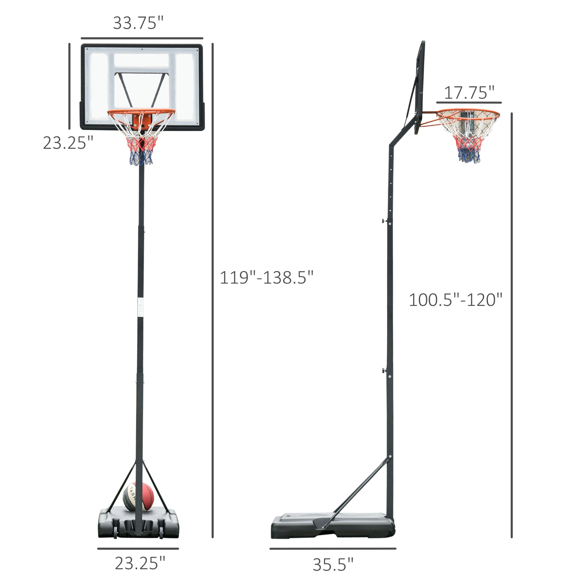 Soozier Portable Basketball Hoop, 8.4 9.8Ft Height Adjustable, Basketball Goal With 34In Backboard And Wheels For Indoor Outdoor Use Black Steel