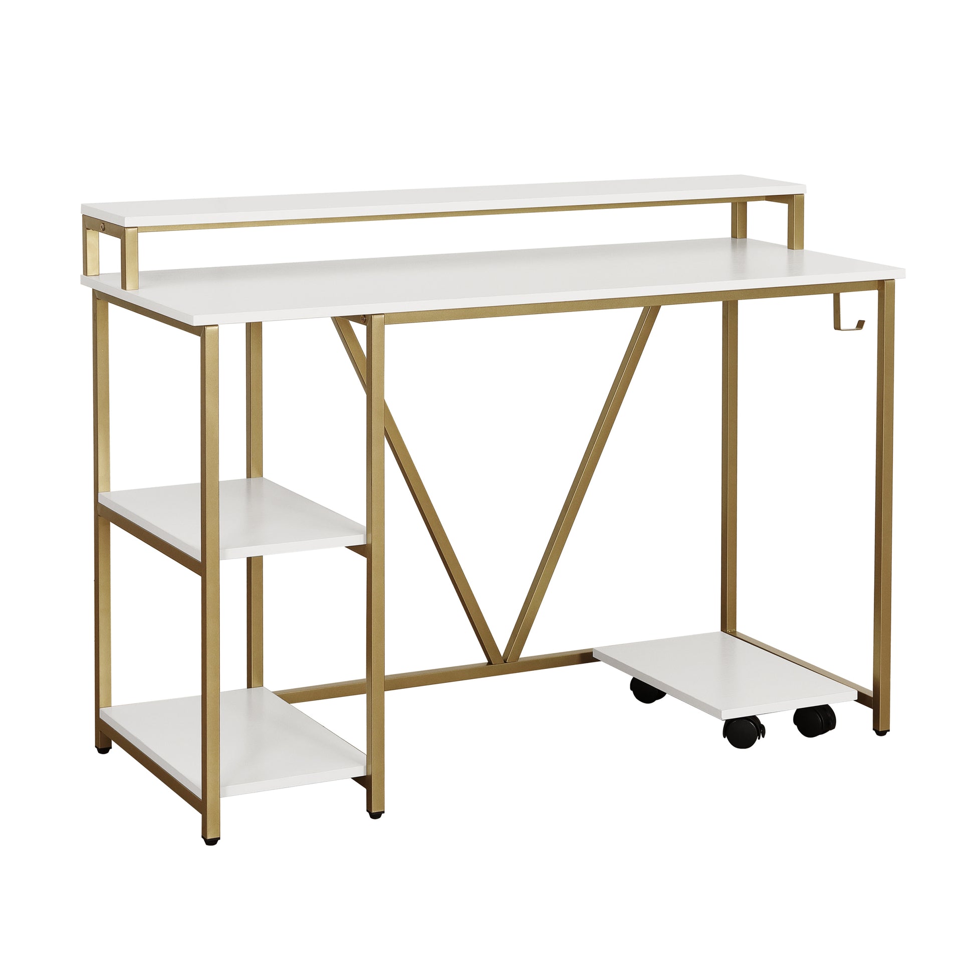 Techni Mobili Industrial Writing Desk, Gold Gold Computer Desk Office Modern Rectangular Rectangular Engineered Wood