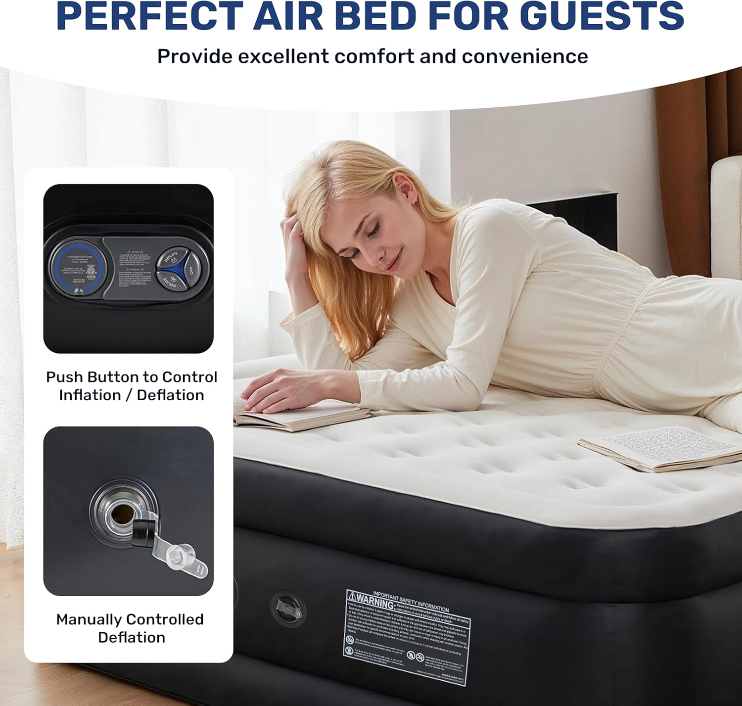 Twin Camping Air Mattress With Built In Electric High Speed Pump, 18" Bed Height, Blow Up Aerobed Inflatable Airbed With Carrying Bag, Best For Home Guests & Travel, Waterproof Foldable Portable