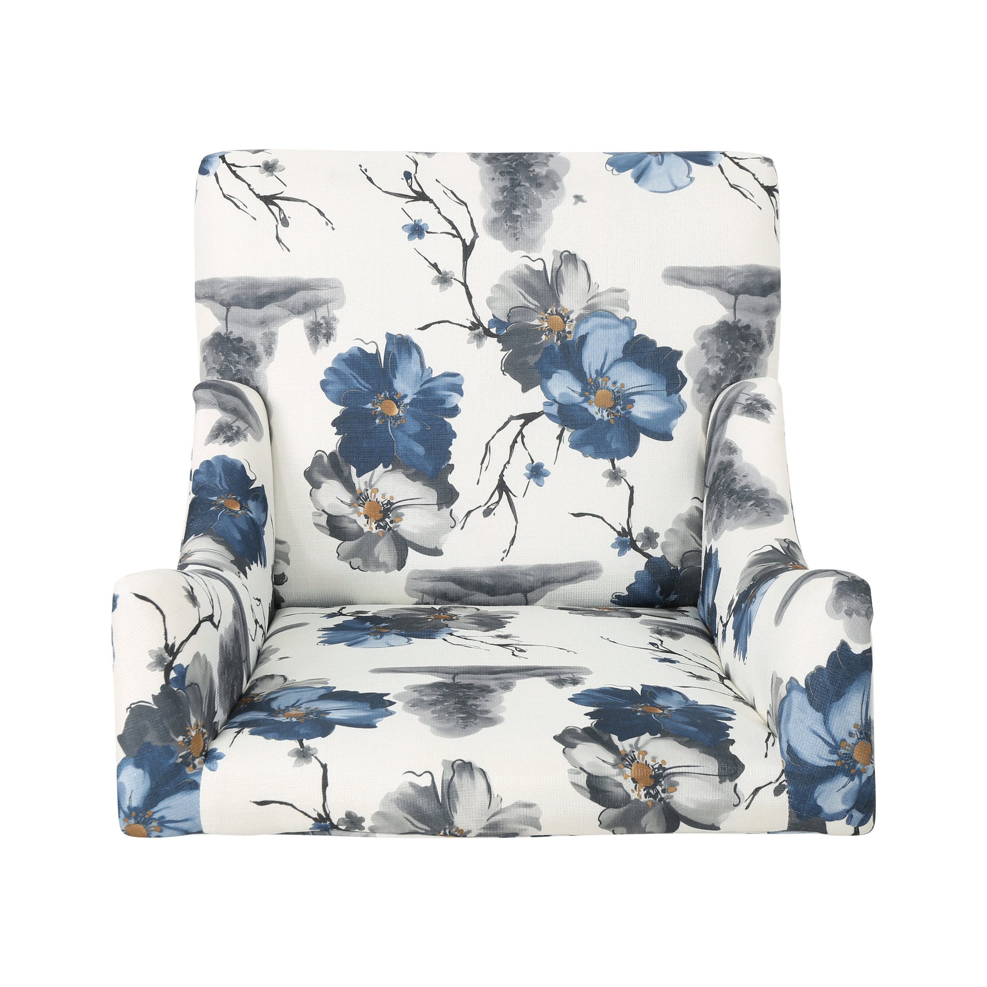 Toddman Hi Back Club Chair, High Back Fabric Club Chair, Print Beige Blue Flower Fabric