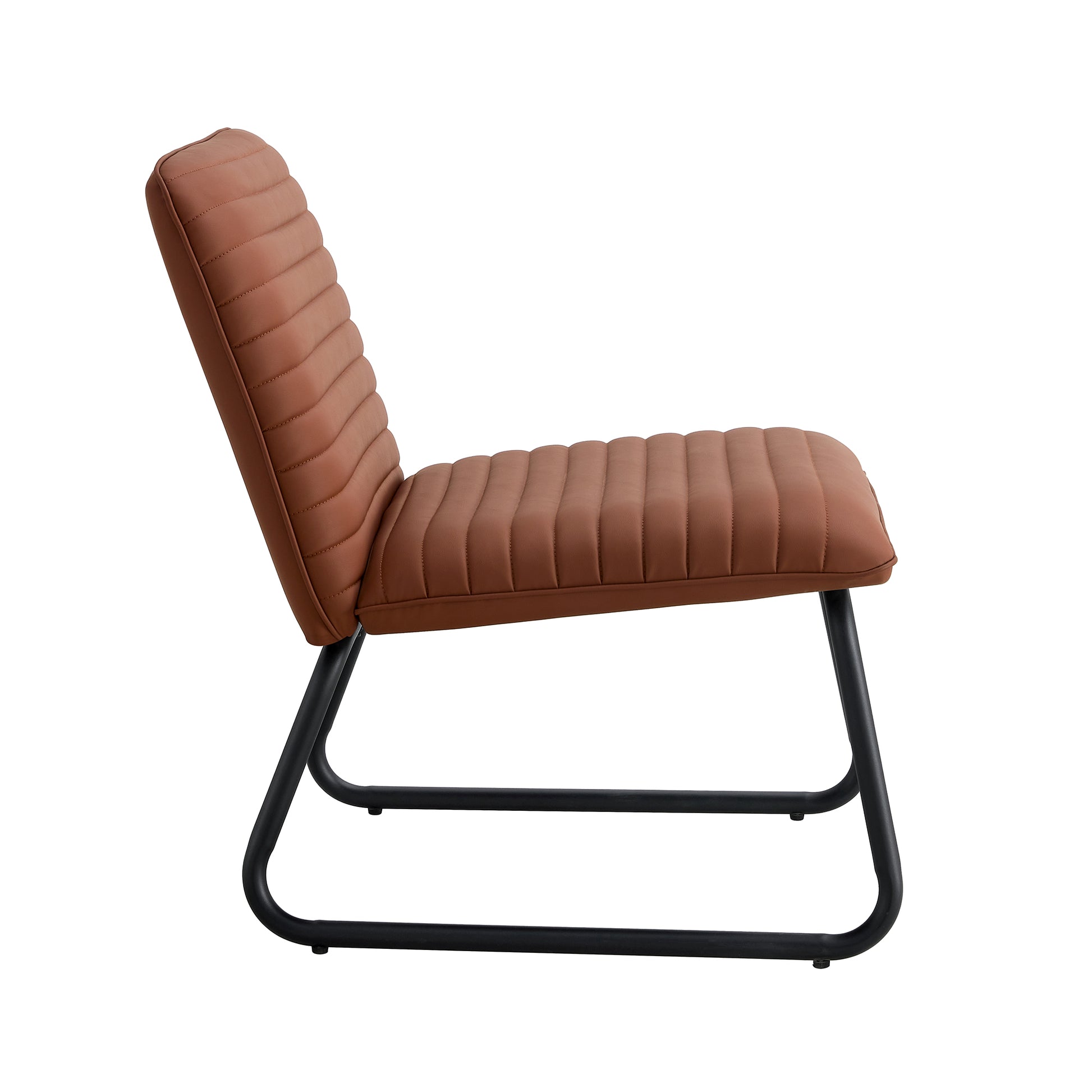 Brown Minimalist Armless Sofa Chair With Pu Backrest And Black Metal Legs, Suitable For Offices, Restaurants, Kitchens, And Bedrooms Brown Metal
